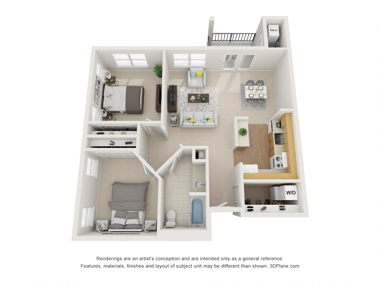 Floor plan for 2 beds, 1 bath, 1028 sqft